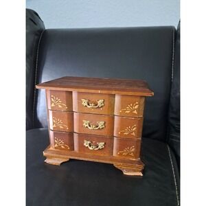 Vintage Musical Jewelry Box‎ plays STRANGERS IN THE NIGHT 3 Lined Drawers Japan